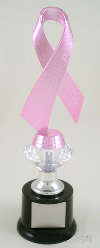 Awareness Ribbon Trophy with Diamond Riser on Black Round Base-Trophies-Schoppy's Since 1921