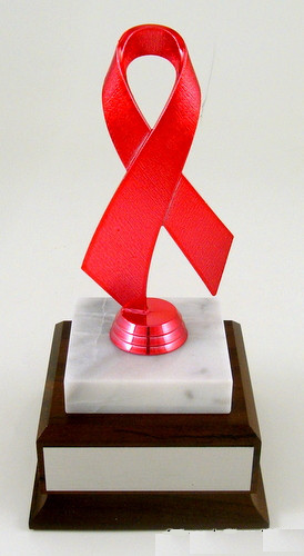 Awareness Ribbon on Genuine Marble and Wood Base Small-Trophies-Schoppy's Since 1921