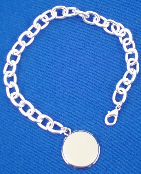 Sterling Silver Plated Bracelet with Round Pendant-Jewelry-Schoppy&