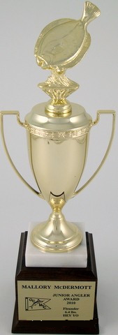 Flounder Trophy Cup -Gold Metal on Marble & Walnut Base-Trophies-Schoppy's Since 1921