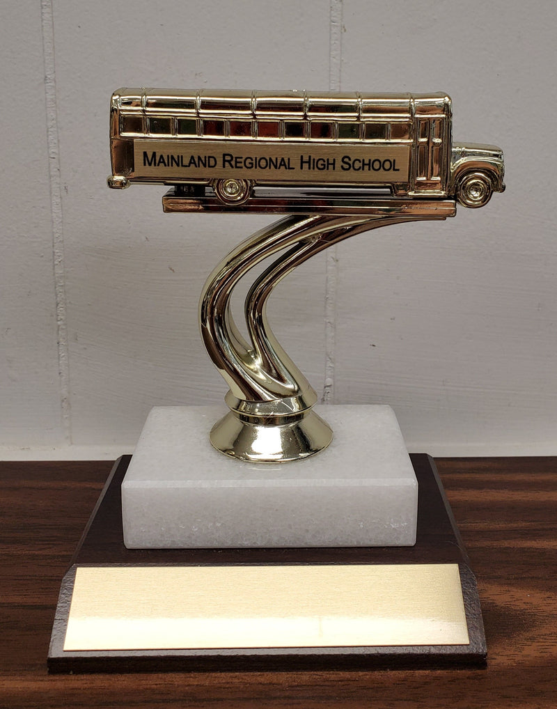 Personalized School Bus Figure on Marble and Wood Slant Base-Trophy-Schoppy&