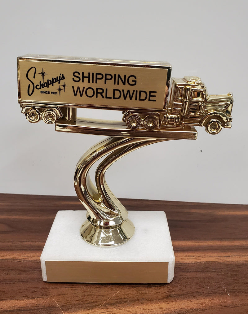 Personalized Tractor Trailer Truck Trophy On Marble Base-Trophy-Schoppy&