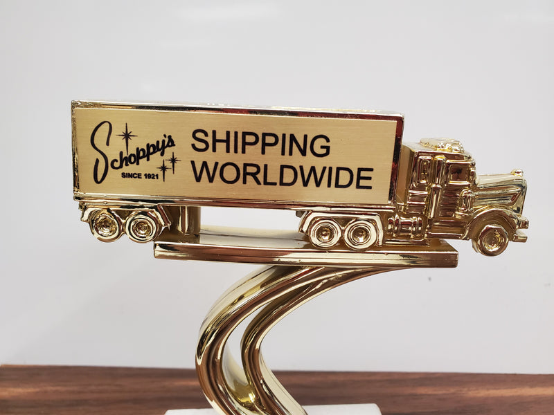 Personalized Tractor Trailer Truck Figure On Marble And Wood Slant Base-Trophy-Schoppy&