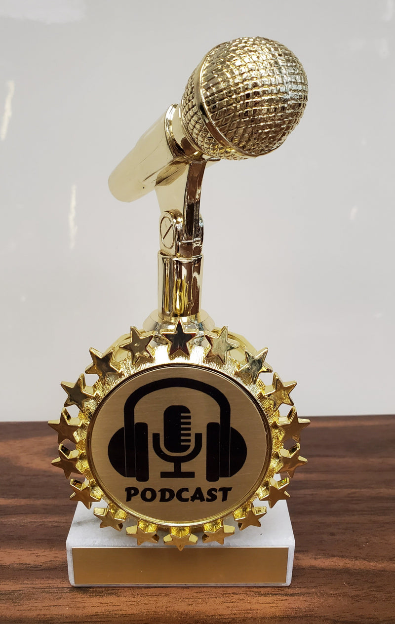 PODCAST Microphone Trophy with Star Logo Holder-Trophy-Schoppy&