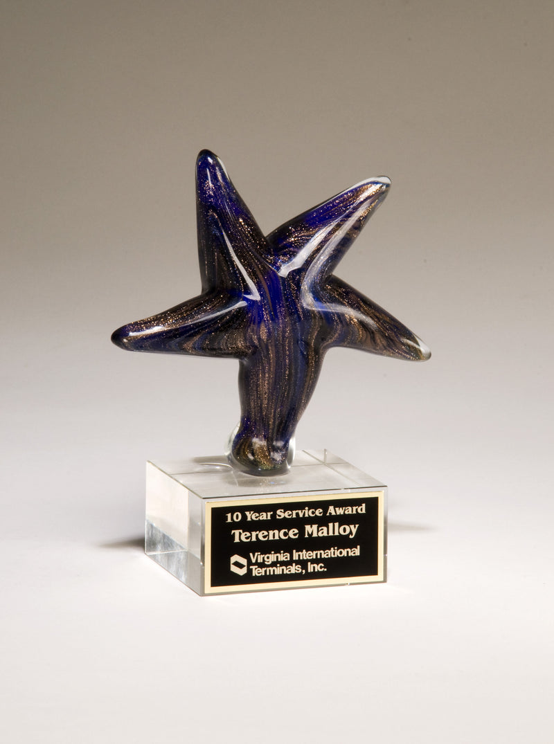 Blue Art Glass Star with Gold Metallic Highlights-Paperweight-Schoppy&