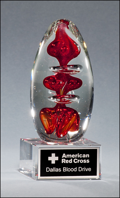 Egg Shaped Red Art Glass Award on Clear Glass Base-Glass & Crystal Award-Schoppy&