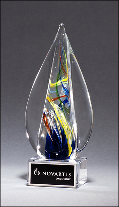 Flame Shaped Art Glass Award on Clear Glass Base-Glass & Crystal Award-Schoppy's Since 1921