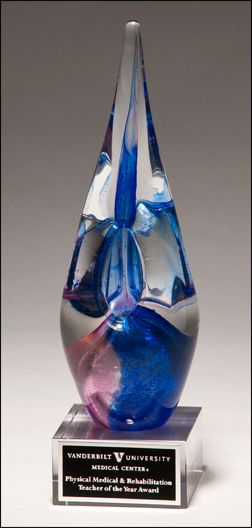 Blue Violet Art Glass Award with Glass Base
