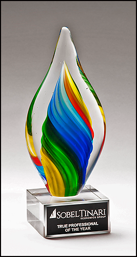 Rainbow Colored Twist Art Glass Award with Clear Glass Base