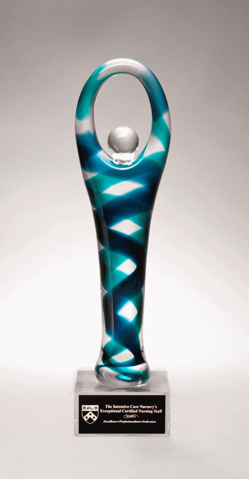 Victory Art Glass Award Light & Dark Blue Glass