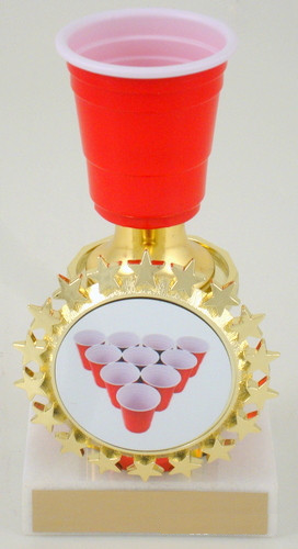 Mini Beer Pong Trophy with Logo in Starred Ring-Trophies-Schoppy's Since 1921