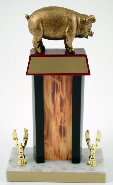 Pig Trophy with Black Column & Flaming Center - Schoppy Original-Trophies-Schoppy's Since 1921