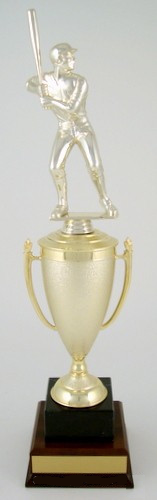 Batter Up Cup Trophy on Black Marble and Wood Base-Trophies-Schoppy's Since 1921