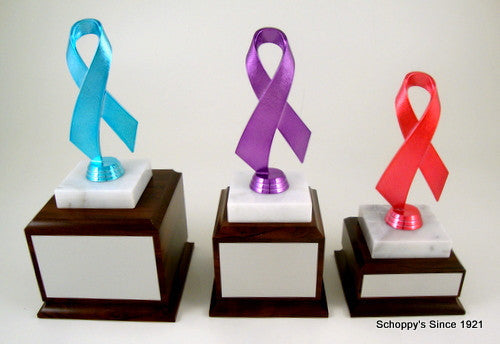 Awareness Ribbon on Genuine Marble and Wood Base Small-Trophies-Schoppy&