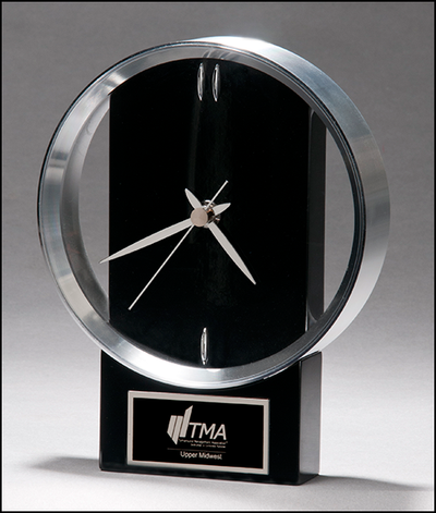 Modern Design Clock brushed silver bezel on black high gloss base BC1025-Clock-Schoppy's Since 1921