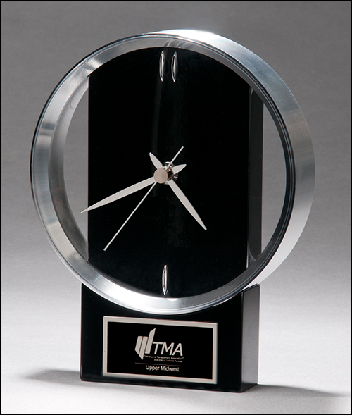 Modern Design Clock brushed silver bezel on black high gloss base BC1025-Clock-Schoppy&
