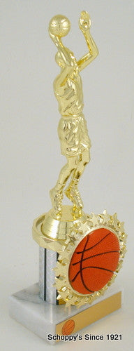 Basketball Round Column Trophy with Relief Ball Logo-Trophies-Schoppy&