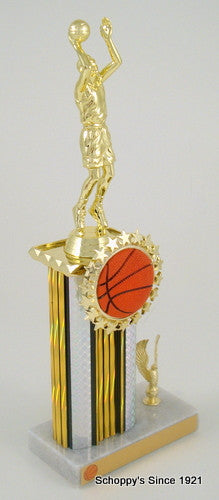 Basketball Wide Column Trophy with Relief Ball Logo-Trophies-Schoppy&