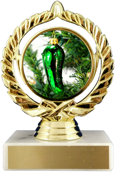 Christmas Pickle Logo Trophy On Flat White Marble-Trophy-Schoppy's Since 1921
