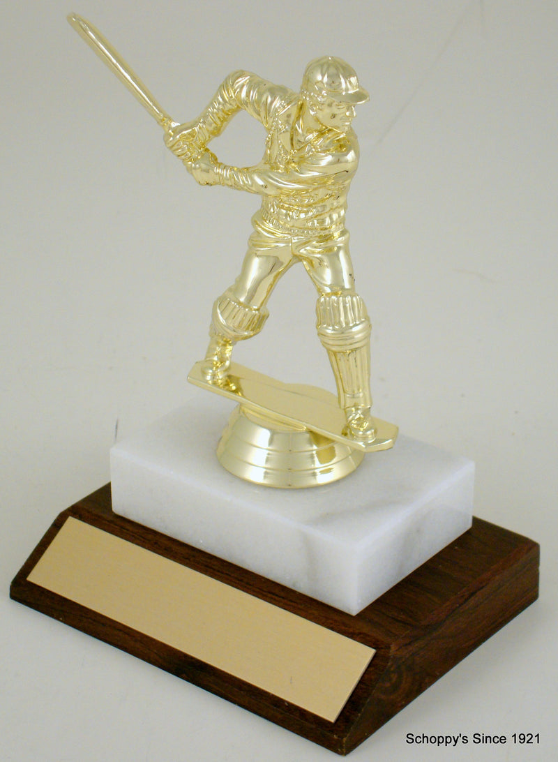 Cricket Player Trophy On Wood And Marble Base-Trophy-Schoppy&