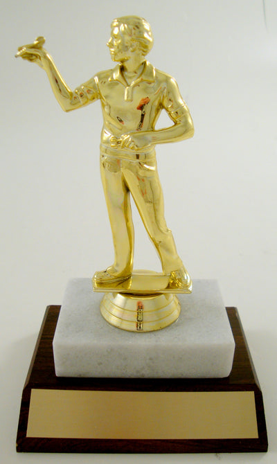 Dart Thrower Trophy On Wood And Marble Base-Trophy-Schoppy's Since 1921
