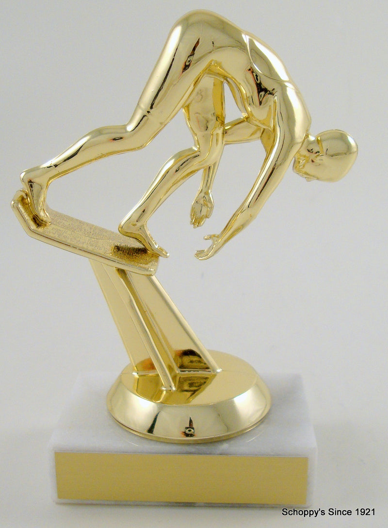 Swimmer Starter Block Trophy on White Marble Base-Trophies-Schoppy&