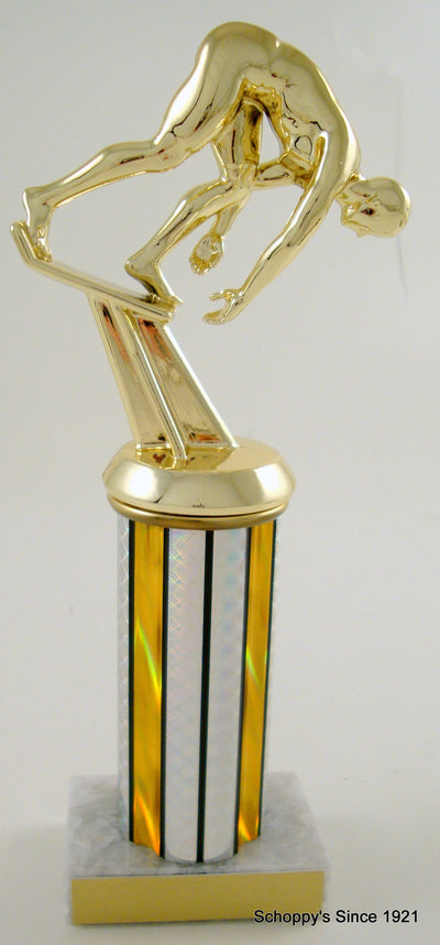 Swimmer Starter Block Trophy on Round Column-Trophies-Schoppy's Since 1921