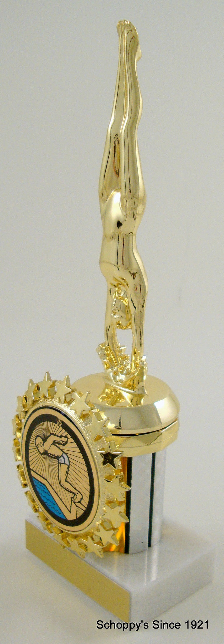 Diver Figure Trophy on Round Column With Logo-Trophies-Schoppy&