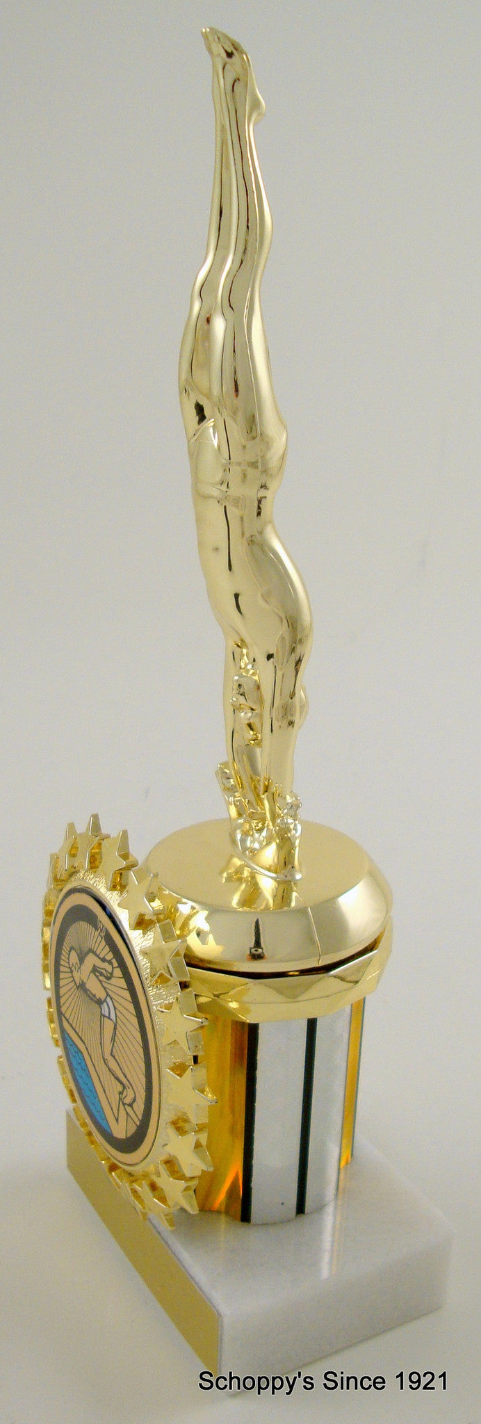 Diver Figure Trophy on Round Column With Logo-Trophies-Schoppy&