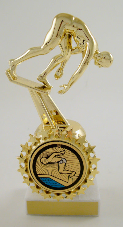 Swimmer Starter Block Trophy on Round Column With Logo-Trophies-Schoppy's Since 1921