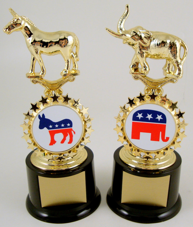 Metal Political Animal Figure Trophy With Logo On Black Round Base-Trophies-Schoppy&