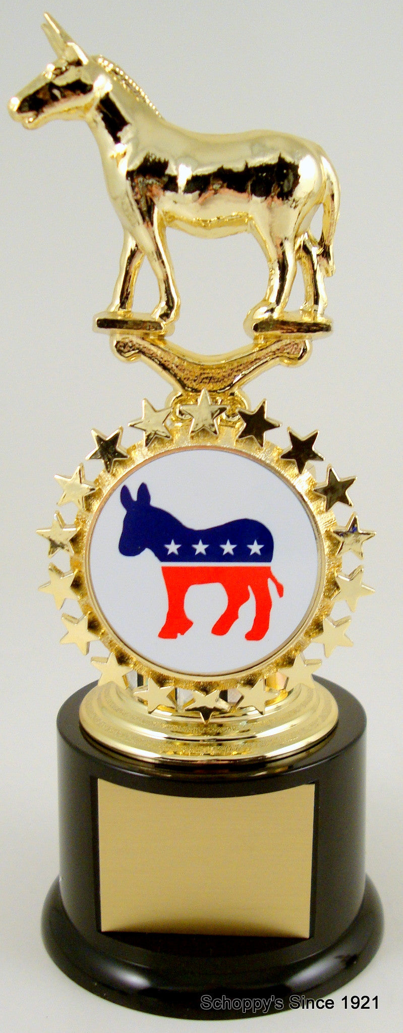 Metal Political Animal Figure Trophy With Logo On Black Round Base-Trophies-Schoppy&