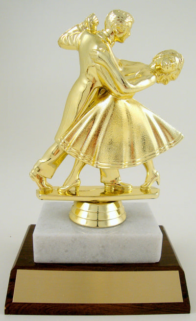 Dance Couple Trophy On White Marble and Wood Base-Trophies-Schoppy's Since 1921