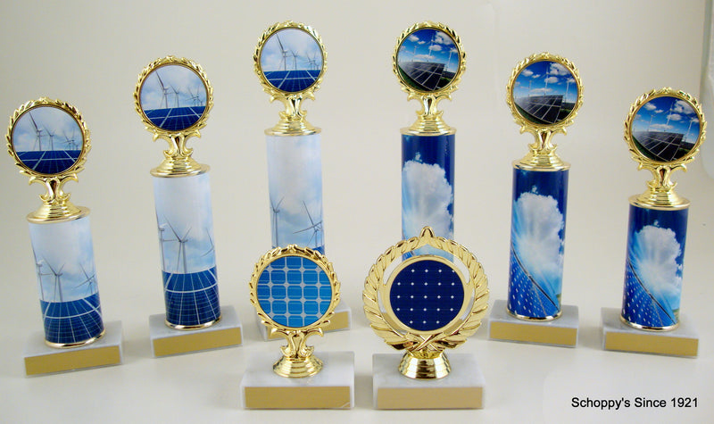 Solar Panel Logo Trophy On Round Column And Flat White Marble-Trophy-Schoppy&