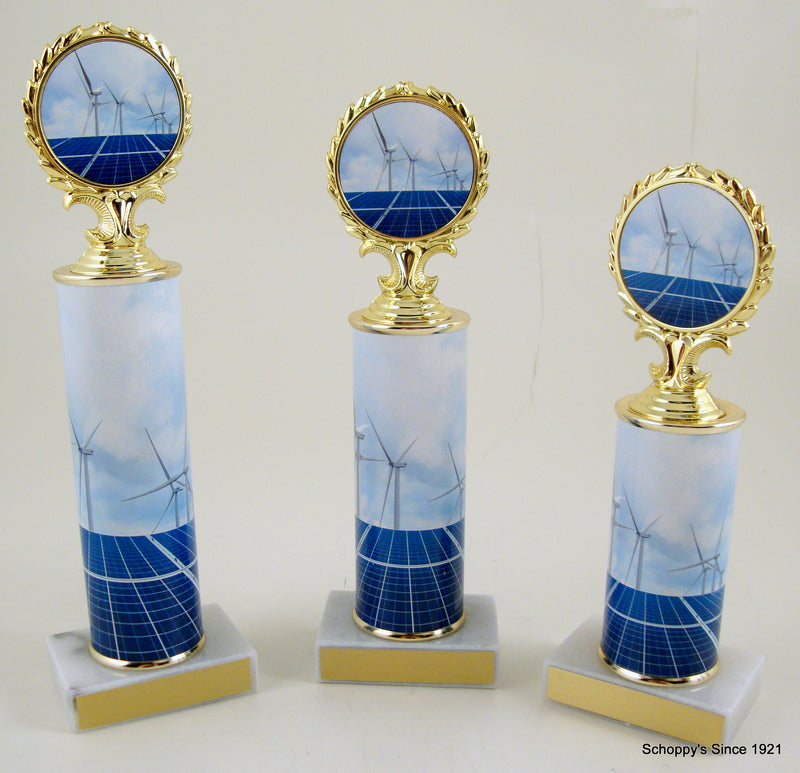 Solar And Wind Power Logo Trophy On Round Column And Flat White Marble-Trophy-Schoppy&