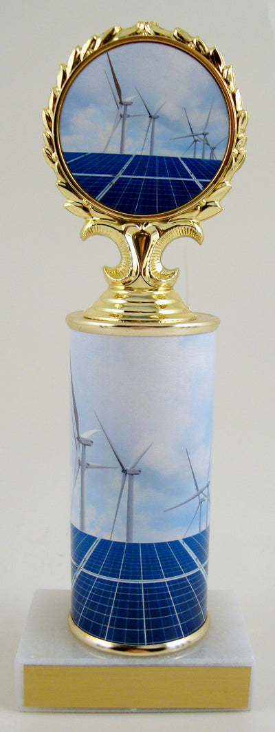Solar And Wind Power Logo Trophy On Round Column And Flat White Marble-Trophy-Schoppy's Since 1921