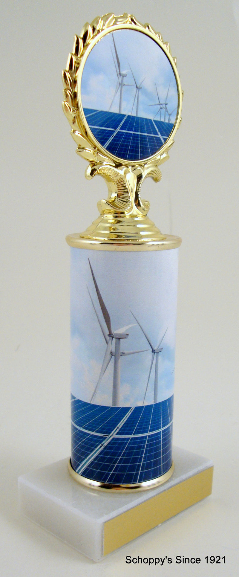 Solar And Wind Power Logo Trophy On Round Column And Flat White Marble-Trophy-Schoppy&