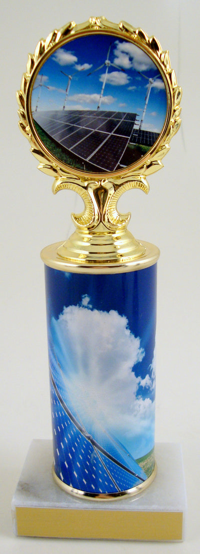Solar Panel Logo Trophy On Round Column And Flat White Marble-Trophy-Schoppy's Since 1921