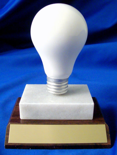 White Light Bulb On Flat Marble And Wooden Base-Trophy-Schoppy's Since 1921