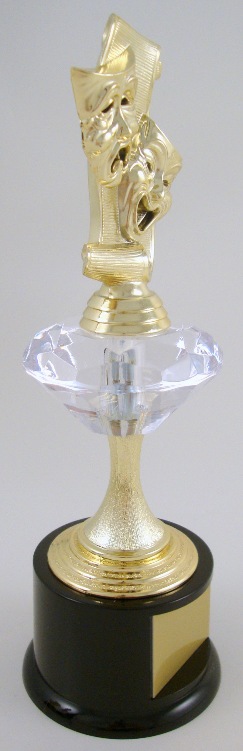Drama Mask Trophy on Black Round Base With Diamond Rise-Trophies-Schoppy&