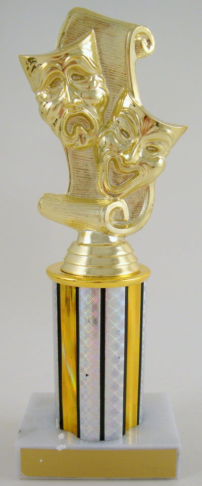 Drama Mask Trophy With Round Column-Trophies-Schoppy's Since 1921