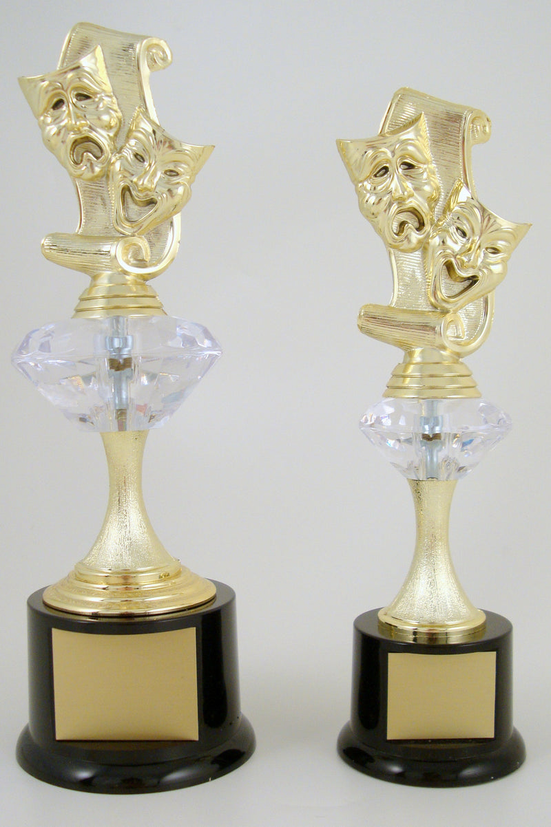 Drama Mask Trophy on Black Round Base With Diamond Rise-Trophies-Schoppy&