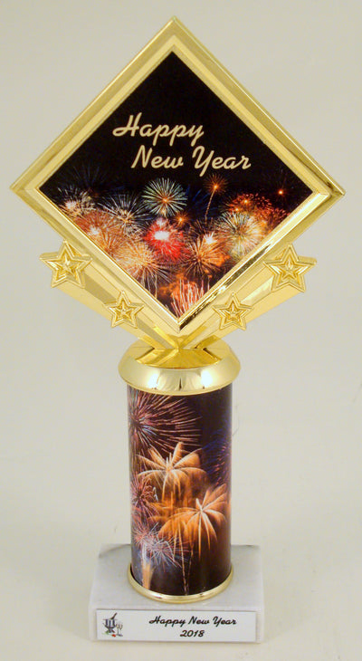 New Years Celebration Custom Diamond Trophy With Rolled Metal Column-Trophy-Schoppy's Since 1921