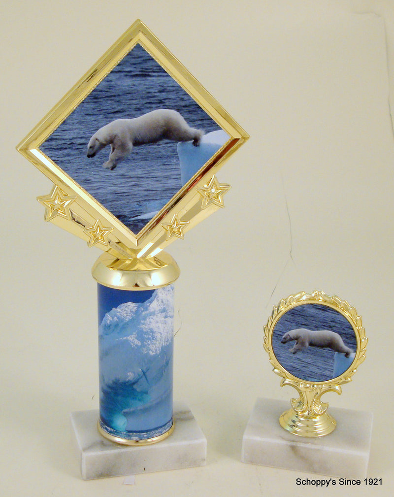 Polar Bear Custom Diamond Trophy With Rolled Metal Column-Trophy-Schoppy&