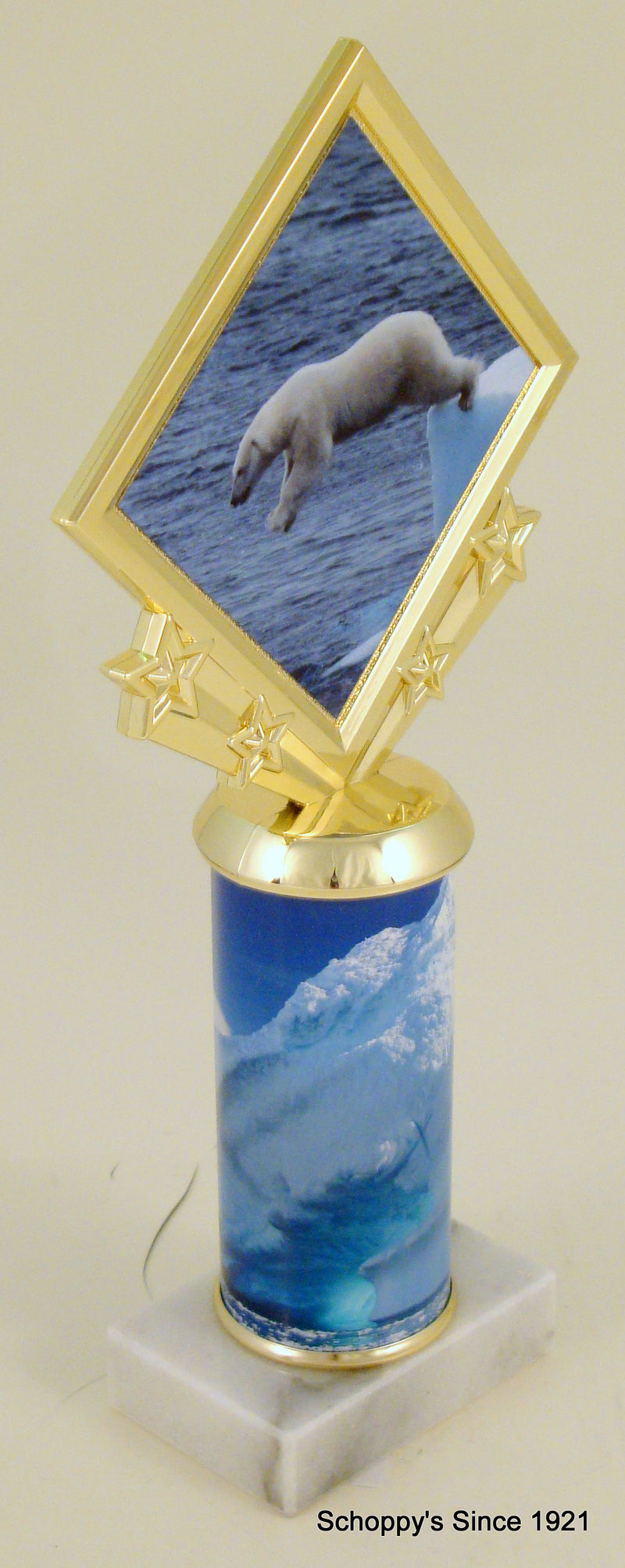 Polar Bear Custom Diamond Trophy With Rolled Metal Column-Trophy-Schoppy&