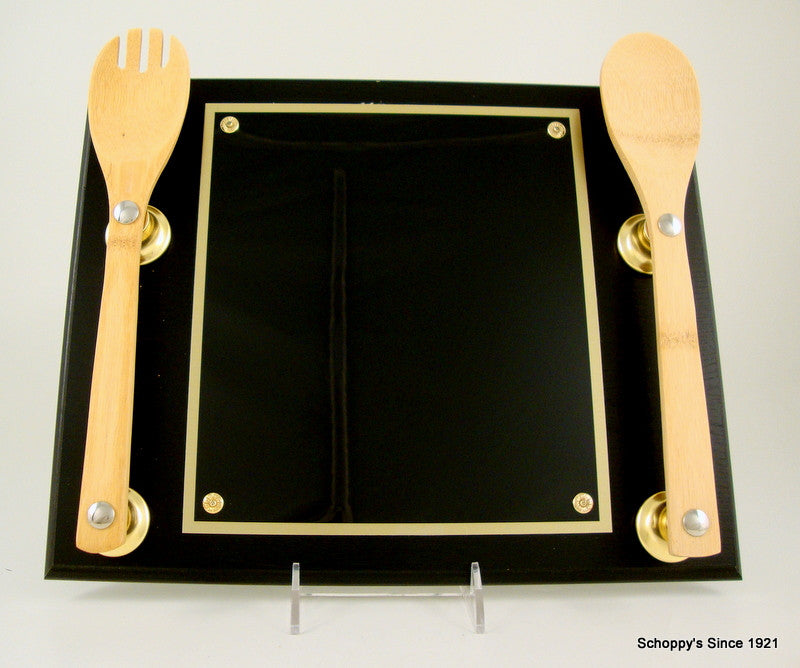 Black Plaque with Wooden Spoon and Fork-Plaque-Schoppy&