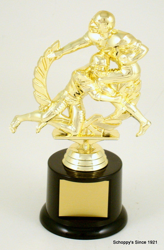 Football Double Action Trophy On Black Round Base-Trophy-Schoppy&