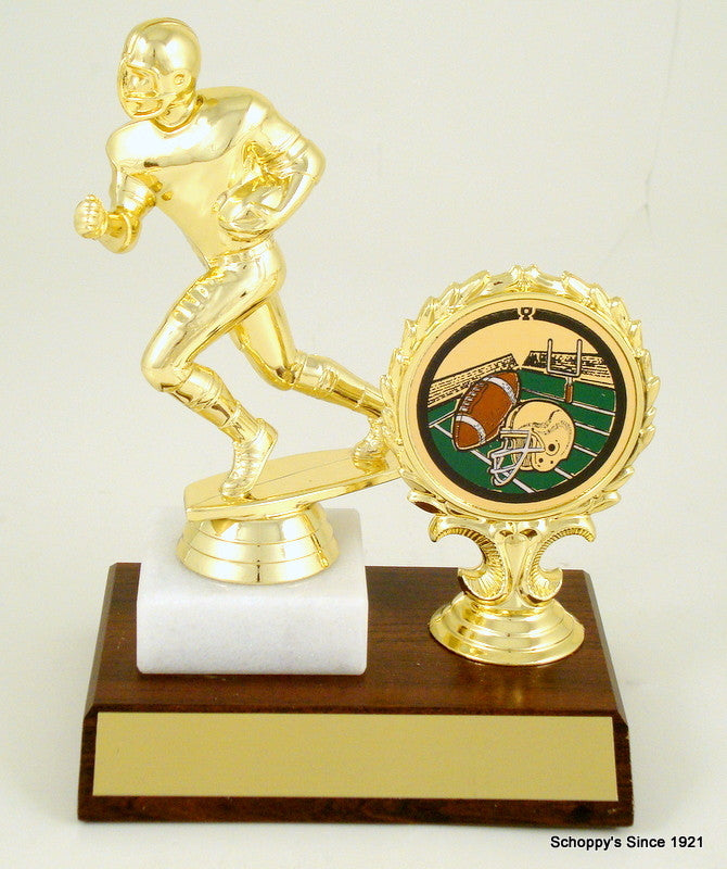 Football Figure On Wooden Base With Logo-Trophy-Schoppy&