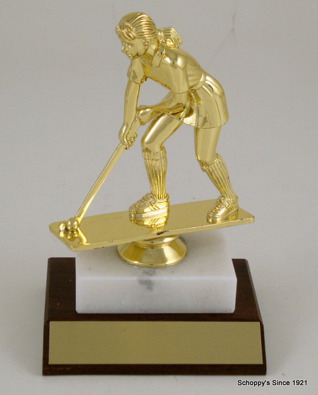 Field Hockey Trophy on Marble and Wood Slant Base-Trophies-Schoppy&