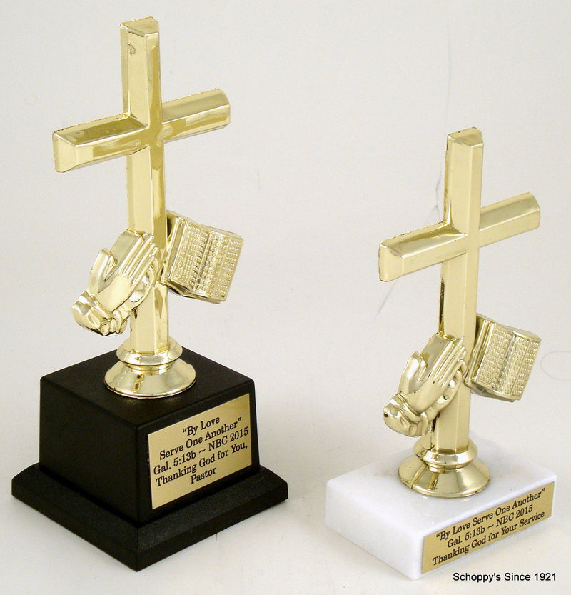 Praying Hands Cross Trophy on Black Square Base-Trophy-Schoppy&
